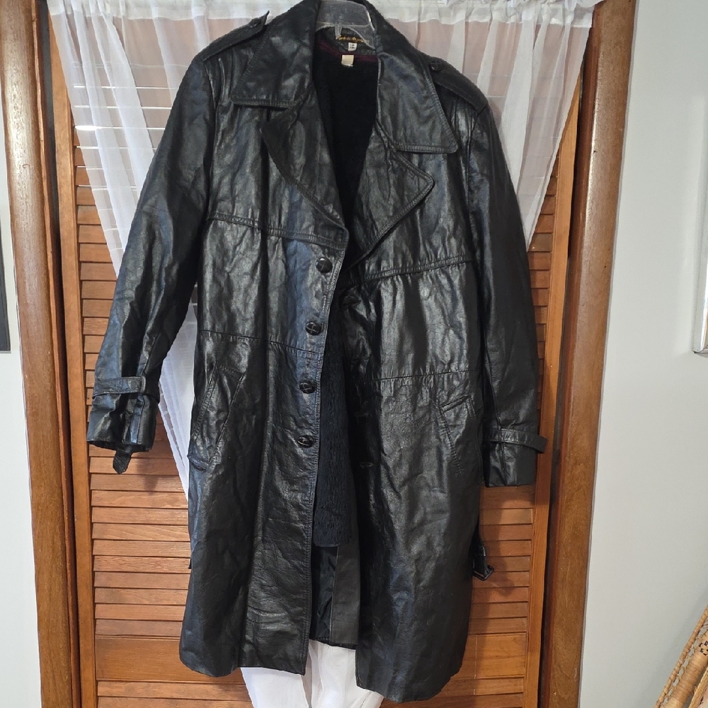 Vintage Black Leather Trench Coat